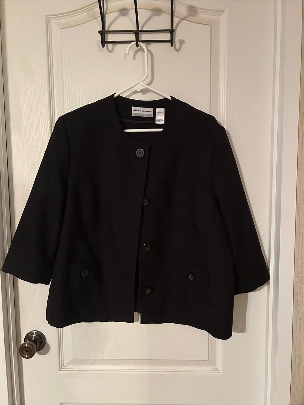 Alfred Dunner Black Collarless Cropped Blazer